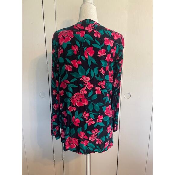 Talbots Size Medium Women's Long Sleeve Pullover Blouse Black & Pink‎ - Picture 3 of 4